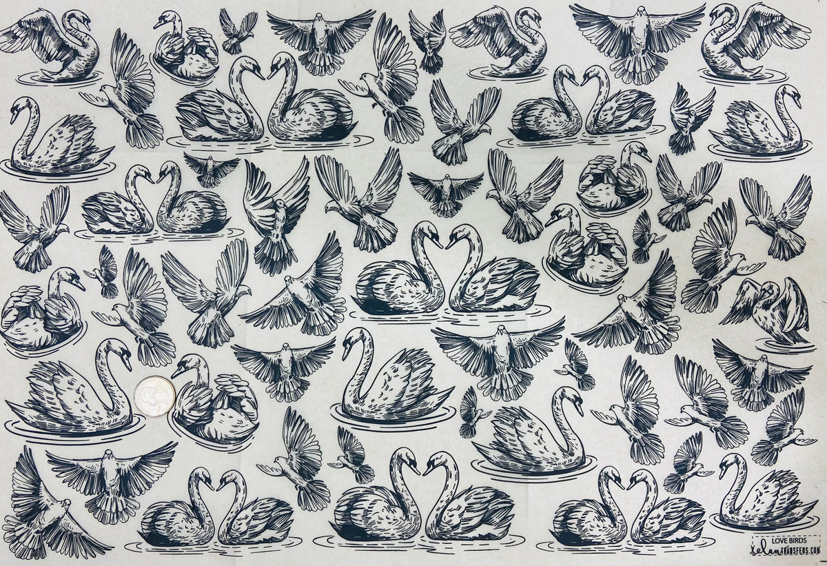 Love Birds  - Underglaze Transfer Sheet - Black