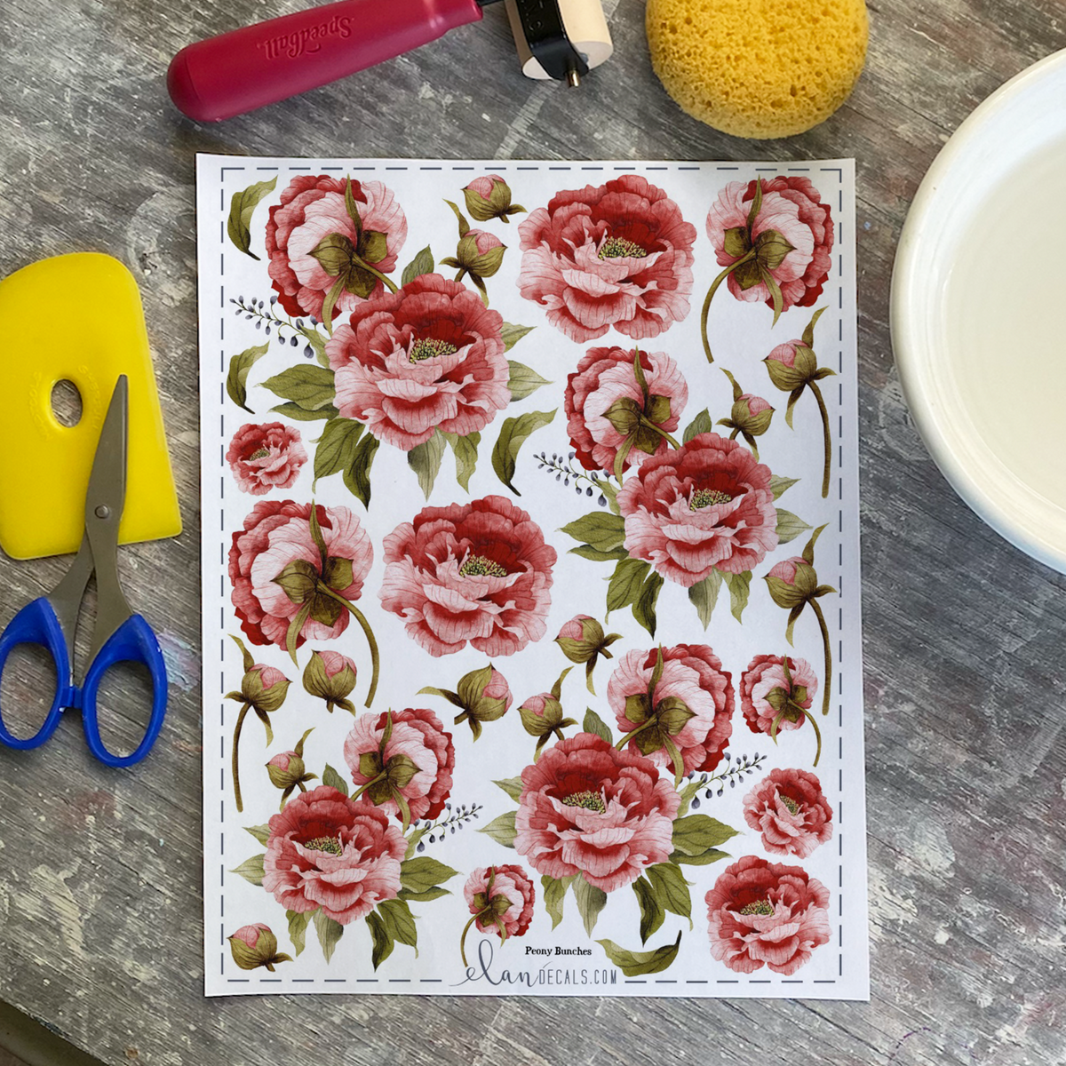 Peony Bunches - Overglaze Decal Sheet