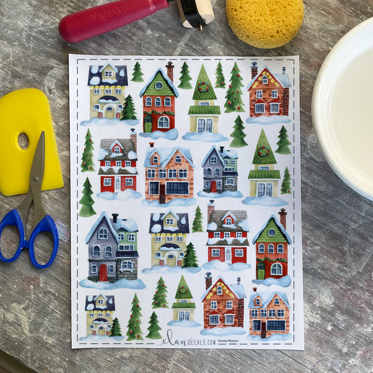 Snowy Houses - Overglaze Decal Sheet