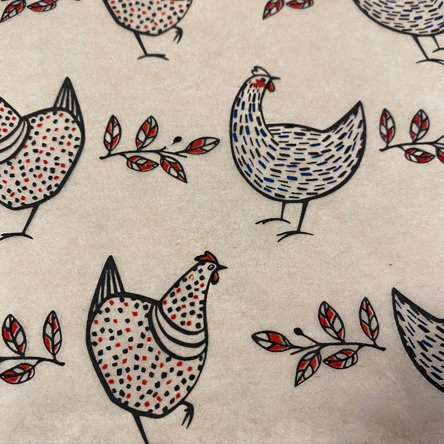 Chickens - Underglaze Transfer Sheet - black/red/blue