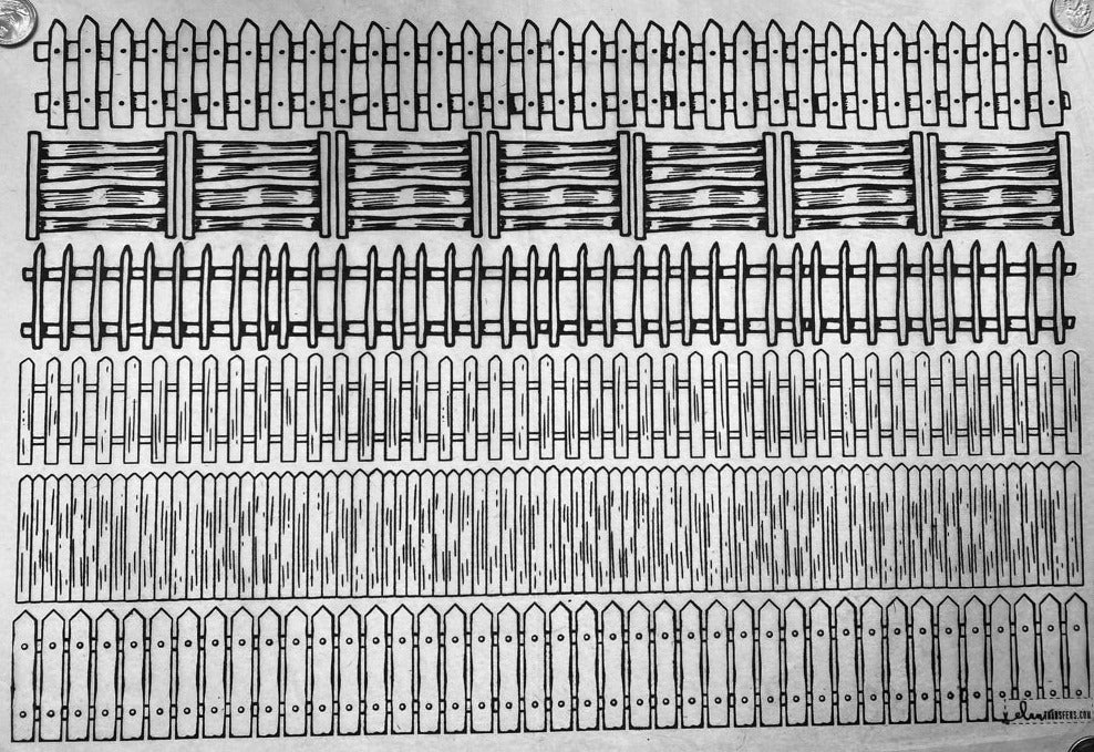 Picket Fences - Underglaze Transfer Sheet - You Choose Color