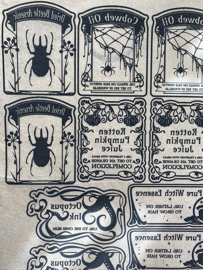 Apothecary Labels - Underglaze Transfer Sheet - You Choose Color