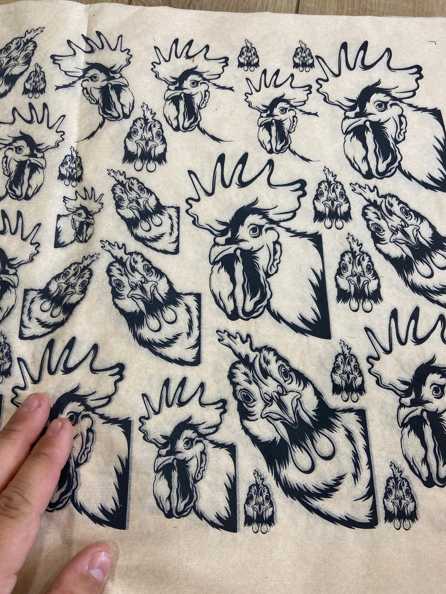 Chickens Peeking  - Underglaze Transfer Sheet - Black