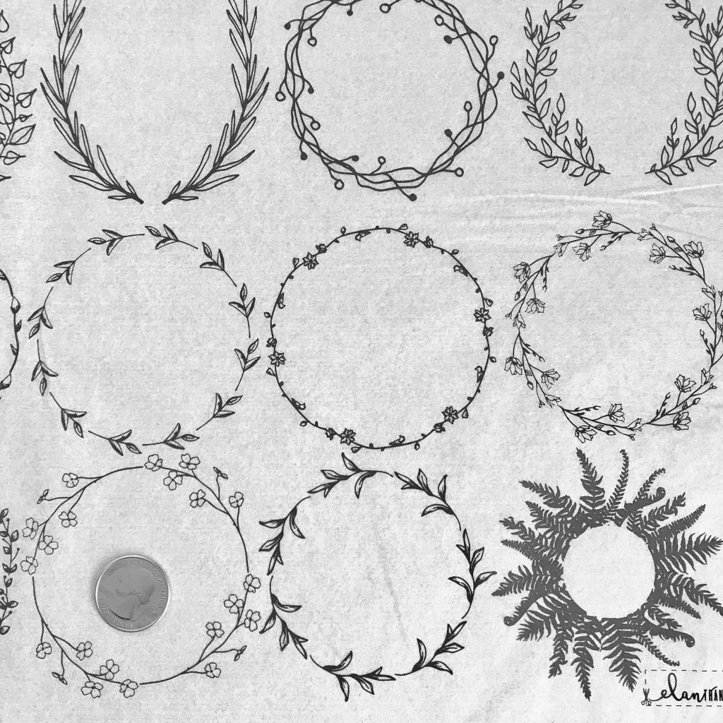 Floral Wreaths - Underglaze Transfer Sheet - Black